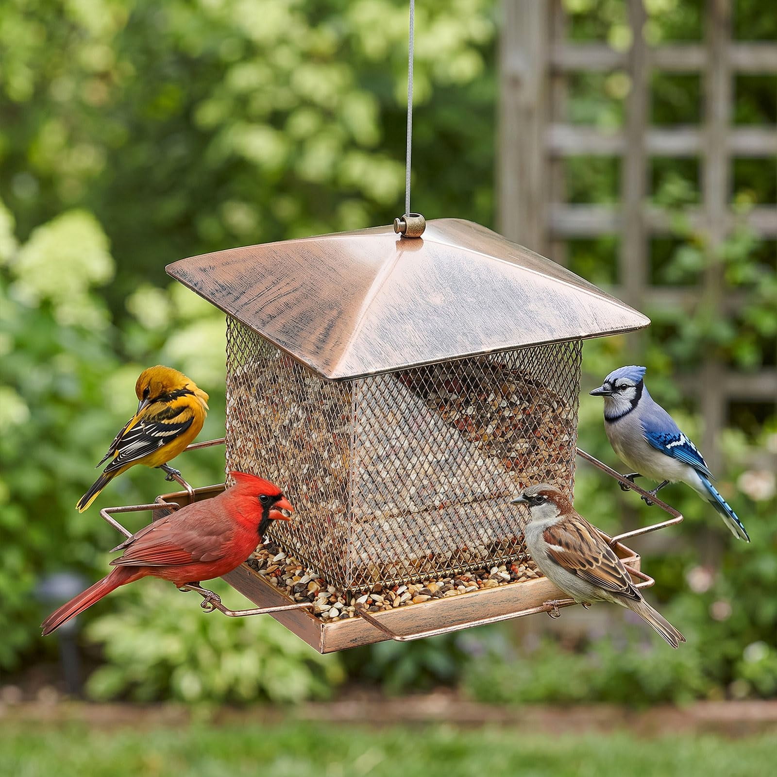 IWNTWY Metal Wild Bird Feeder,  Heavy Duty 3.5LB Capacity for Outdoor Hanging in Garden, Yard