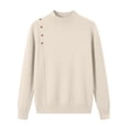 thumbnail image 6 of TtopsQueen Women Mock Neck Knit Sweater, Long Sleeve Soft Slim Pullover Top with Side Decorative Buttons, Comfortable Casual Knitwear for Daily Fall Winter Wear Beige,L, 6 of 6