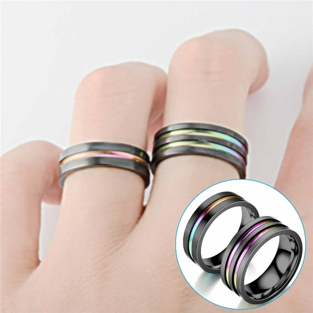 Xihbxyly Anillo de Acero de Titanio, Elegante Diseño Negro Bicolor, Estilo Adelgazante y Fresco, Tallas Ajustables 6-10, Accesorio de Fiesta para Uso Diario, Ideal para Parejas o Amigos.