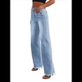 thumbnail image 3 of Pantalones Vaqueros de Pierna para Mujer, Cintura Alta, Elásticos, con Dobladillo Sin Rematar Azul S, 3 of 7