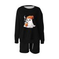 thumbnail image 3 of Puntoco Conjunto De Sudadera Y Pantalón Con Cuello Redondo Y Manga Larga Informal Con Estampado De Halloween Para Mujer, Negro S, 3 of 3