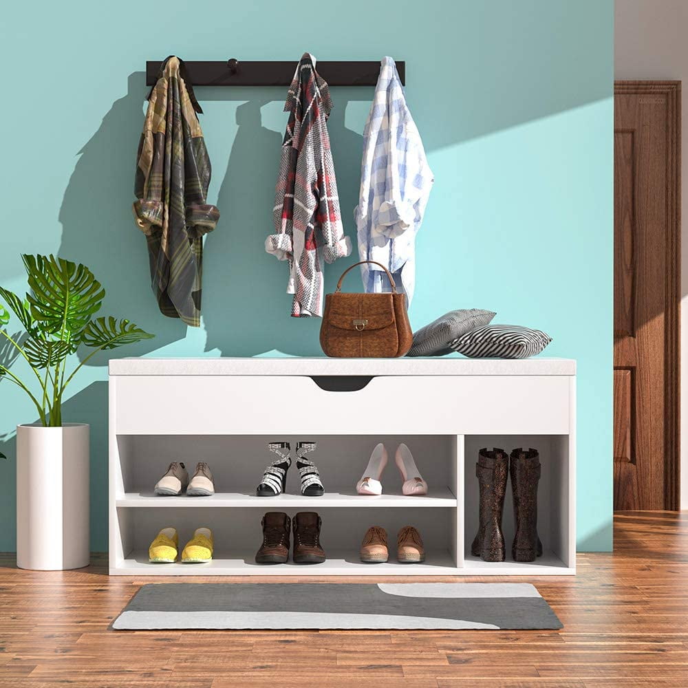 LGHM Wood Shoe Bench,2Tier Shoe Rack Entryway Bench with Storage Cube