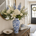 thumbnail image 3 of Modern Ceramic Vase for Living Room and Home Decor - Decorative House Accent for Table Decoration - Elegant Chinoiserie Flower Vase for Bedroom and Office Display - 13", Blue and White, 3 of 13