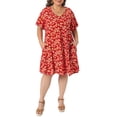 thumbnail image 2 of Agnes Orinda Women's Plus Size Mother's Day Sundress Floral V Neck Short Sleeve Beach Vacation Summer Midi Dress with Pockets 2X Red, 2 of 6