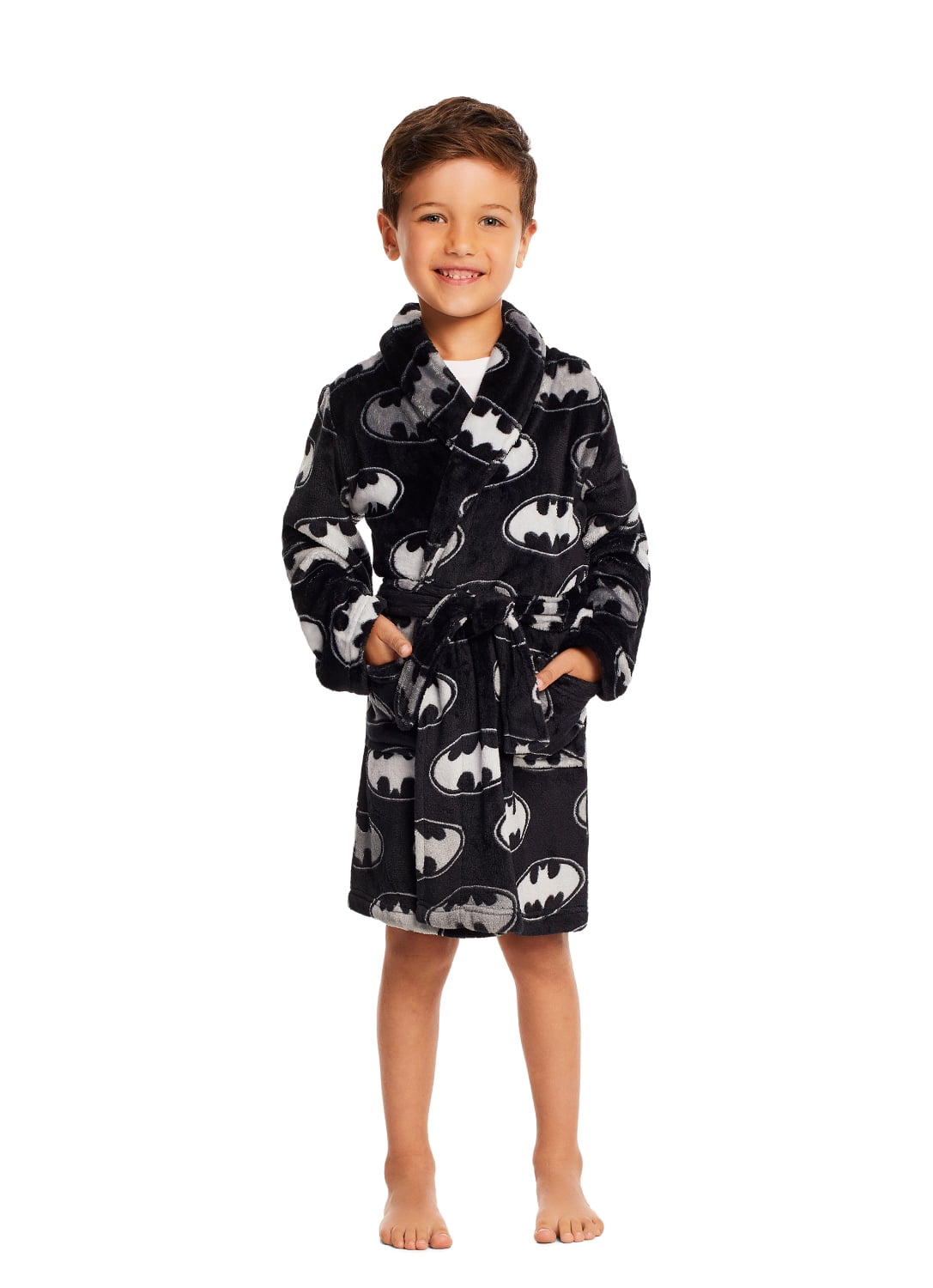 Batman Boys Black Fleece Robe Size 2T 3T 4T 5T 6 8 10 12