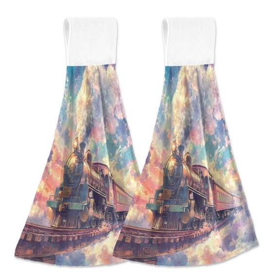 BZSMCE Hanging Hand Towels Fashion Blossom Reflection Pattern 2-Pack - Velcro Style Bathroom Kitchen Towels