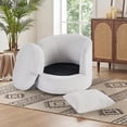 thumbnail image 3 of Ebello Swivel Accent Chair, 360° Round Swivel Barrel Chair with Pillow, Widened Upholstered, Lamb Wool Fabric Detachable Cushion for Living Room, White, 3 of 10