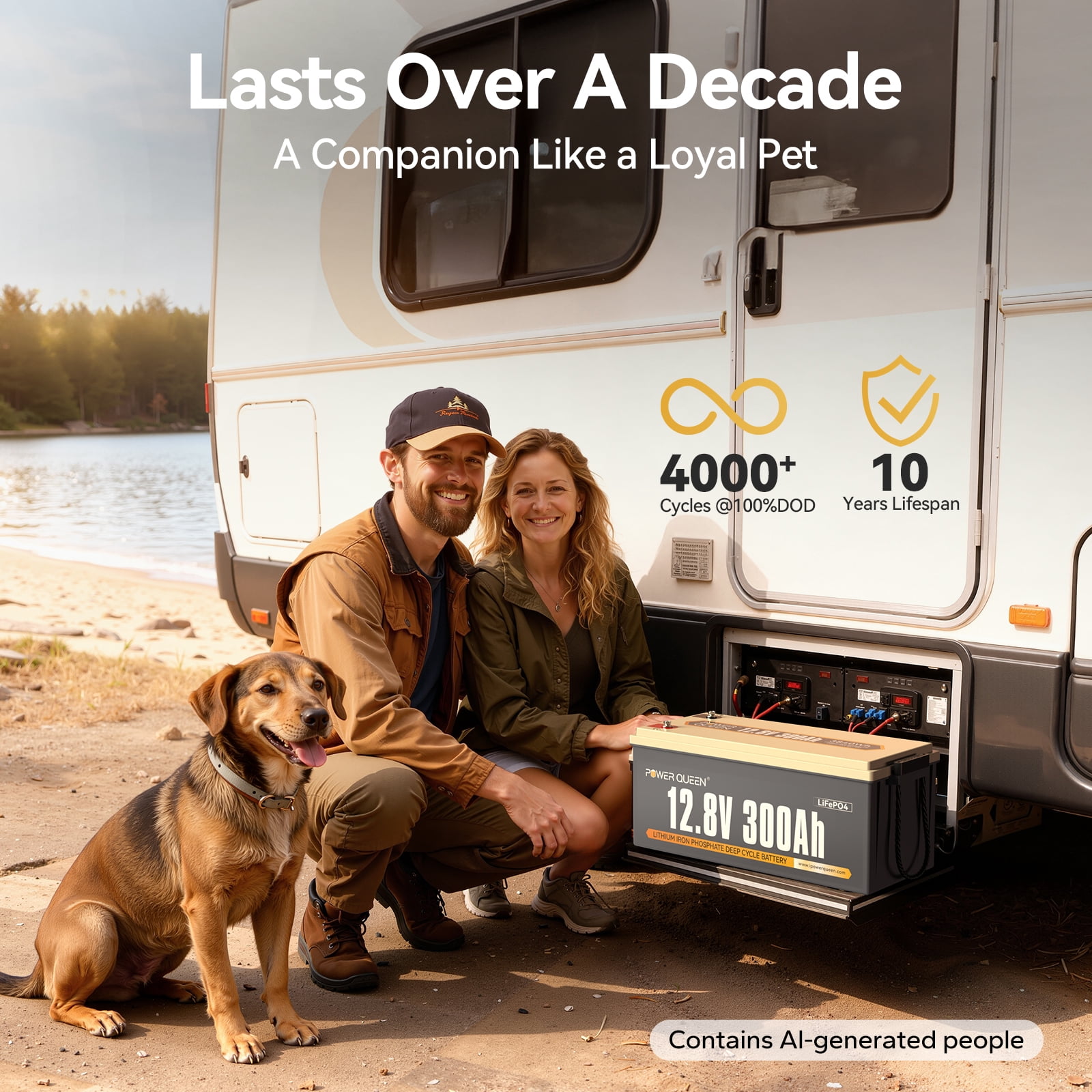 Power Queen 12V 300Ah Deep Cycle LiFePO4 Lithium Battery 3840Wh 200A BMS for Solar RV Marine Off Grid Cabin