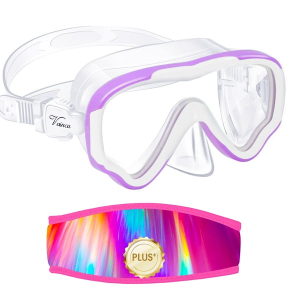 Vvinca Kids Snorkel Mask Scuba Diving Mask Swim Mask Anti-Fog Clear View Swimming Goggles with Nose Cover and Fabric Strap Cover Purple