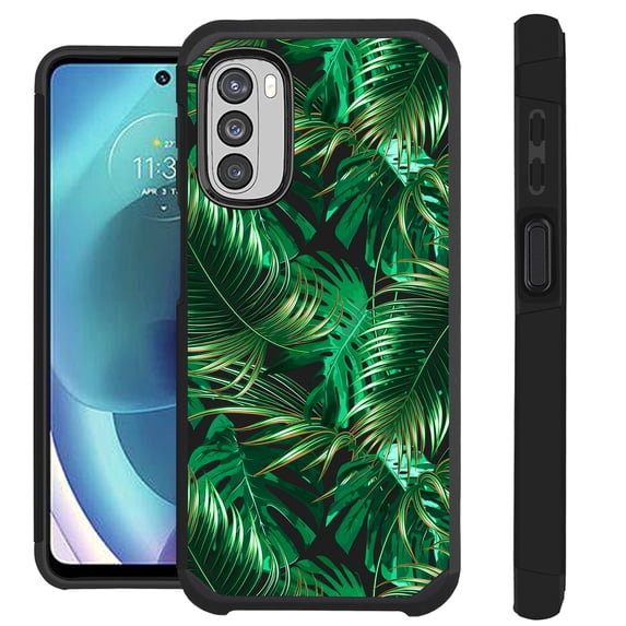 Compatible with Motorola Moto G Stylus 4G 2022 Hybrid Fusion Guard Phone Case Cover (Black Tropical Leaf)