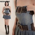 thumbnail image 2 of Vestido ajustado con cinturón para mujer, minicorsé corto de Jean, vestido plisado de una pieza, Denim elástico azul Y2k Vintage Acubi Fashion, 2 of 5