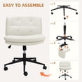 thumbnail image 3 of Homhougo-Armless Office Desk Chair, Cross Legged Office Chair with Wheels, Modern Mid-Back Wide Seat, 360° Swivel Vanity Chair, PU Padded, Ivory, 3 of 7