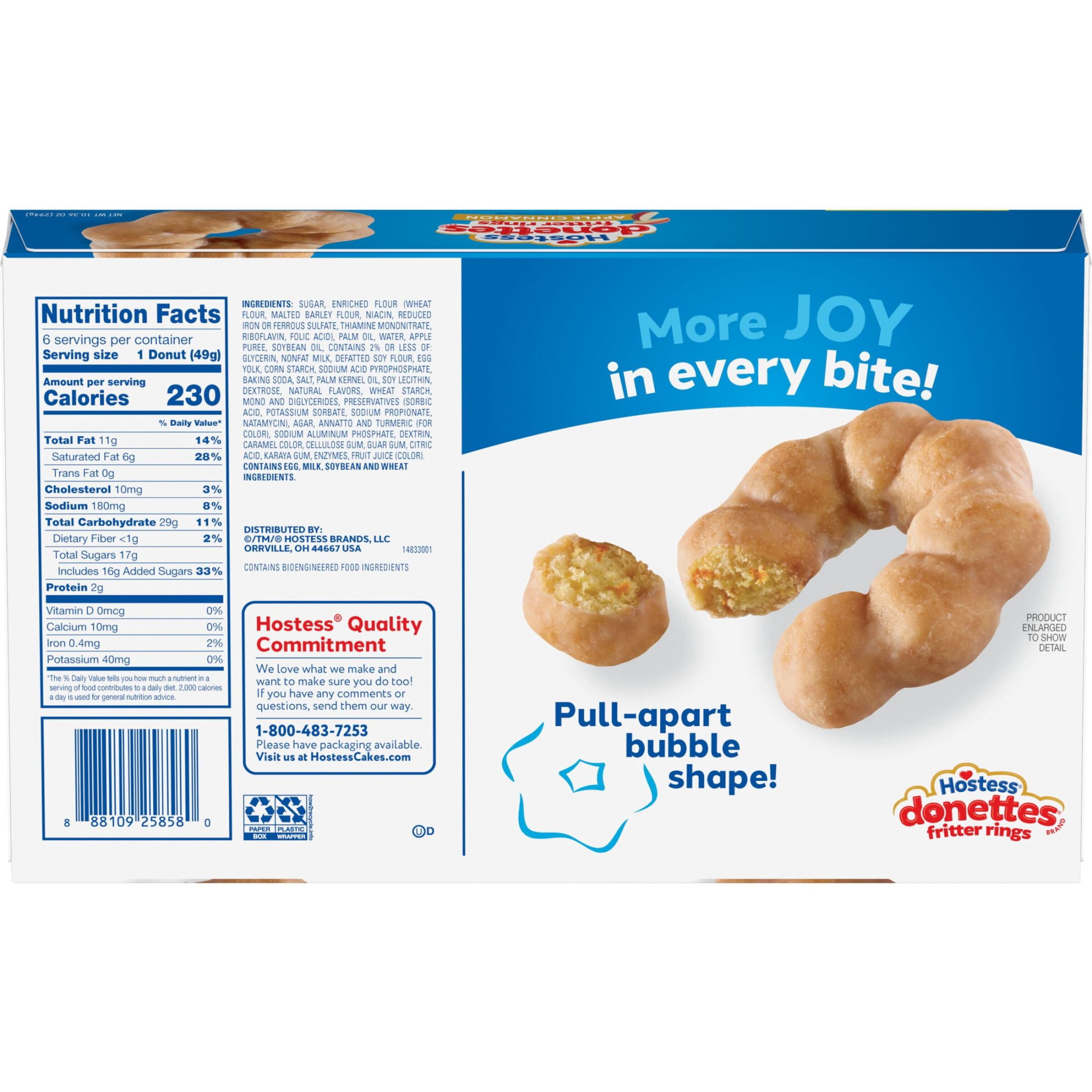 (3 pack) Hostess Donettes Fritter Rings Apple Cinnamon Flavored Donuts with Other Natural Flavors, 10.36 oz Box (6 Count)