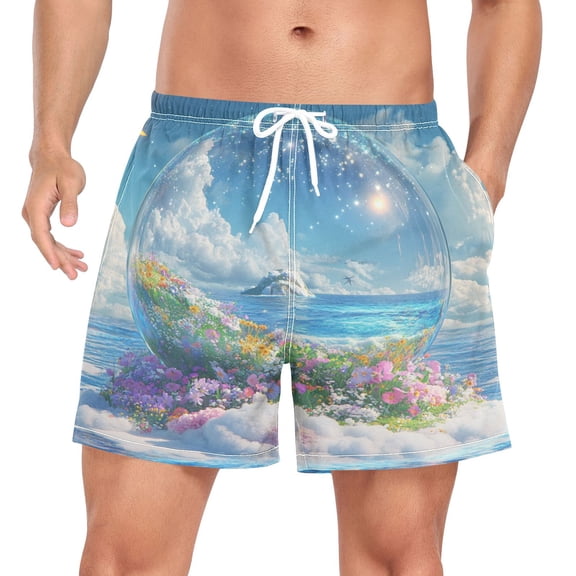 FORMRS Mens Swim Trunks Mesh Liner Quick Dry Casual Beach Board Shorts with Pockets, Sizes S-2XL, Crystal Ocean