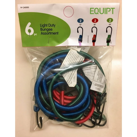 6 Pc Standard Bungee Assortment w/Wire Hooks (2 x 12", 2 x 18", 2 x 24"), Pack of 6