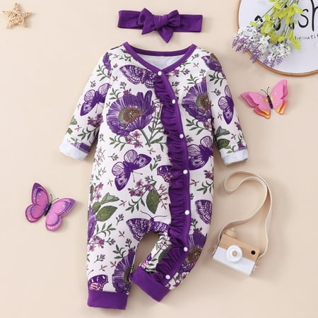 

THE WILD Baby Girl Children s Long Sleeve Baby Flower Side Open One-piece Khaki Suit Romper