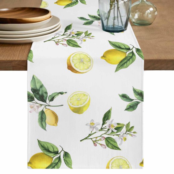 Yellow Lemon Summer Table Runner 72 Inches, Farmhouse Tropical Fruit Watercolor Bed Runner Dresser Scarves Tabletop for Indoor Outdoor Parties/Ceremony/Banquet, 13" x 72"
