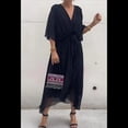 thumbnail image 4 of Vestido de Talla Grande para Mujer, Corta, Cruzado, Cuello en V, Abertura Alta, Volantes, . Negro 5XL, 4 of 5