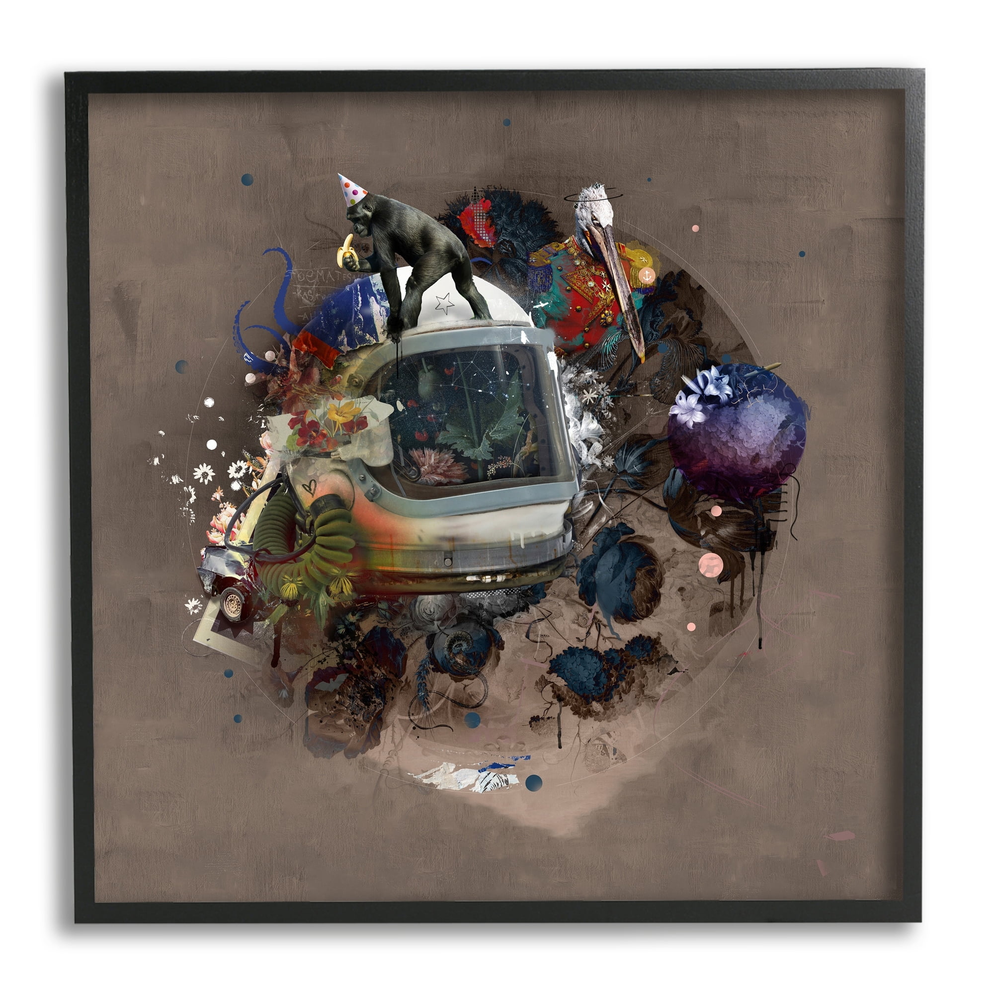 Stupell Industries Layered Street Style Collage Monkey Miscellaneous Wildlife Framed Wall Art, 24 x 24, Design by Teis Albers
