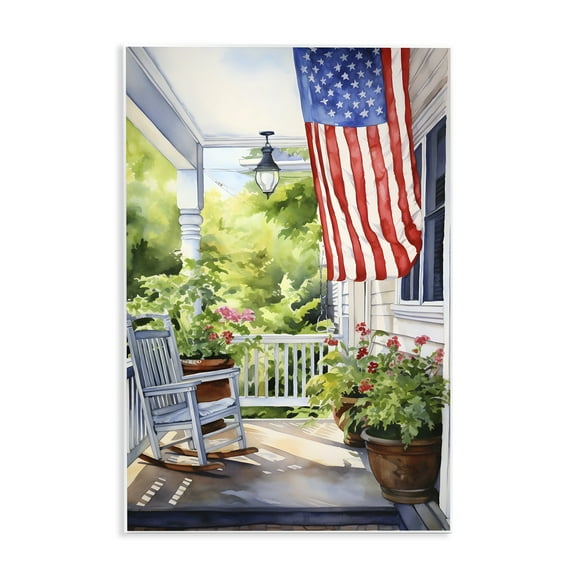 Stupell Industries Patriotic Summer Porch Scenery Painting Unframed Art Print Wall Art, 13 x 19