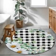 thumbnail image 4 of Spring Floral Round Area Rug 4ft, Daisy Eucalyptus Leaves Black White Plaid Washable Non-Slip Circle Rugs for Bedroom Living Room Kitchen, Soft Non Shedding Circle Carpet for Dining Room Dorm, 4 of 9