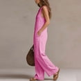thumbnail image 6 of VBVC Women's Cotton-Linen Sleeveless Jumpsuit,Ruffle Trim Button Down Romper For Women,Ladies V-Neck Wide Leg Vacation Outfit with Pockets,Pink,S-3XL, 6 of 8