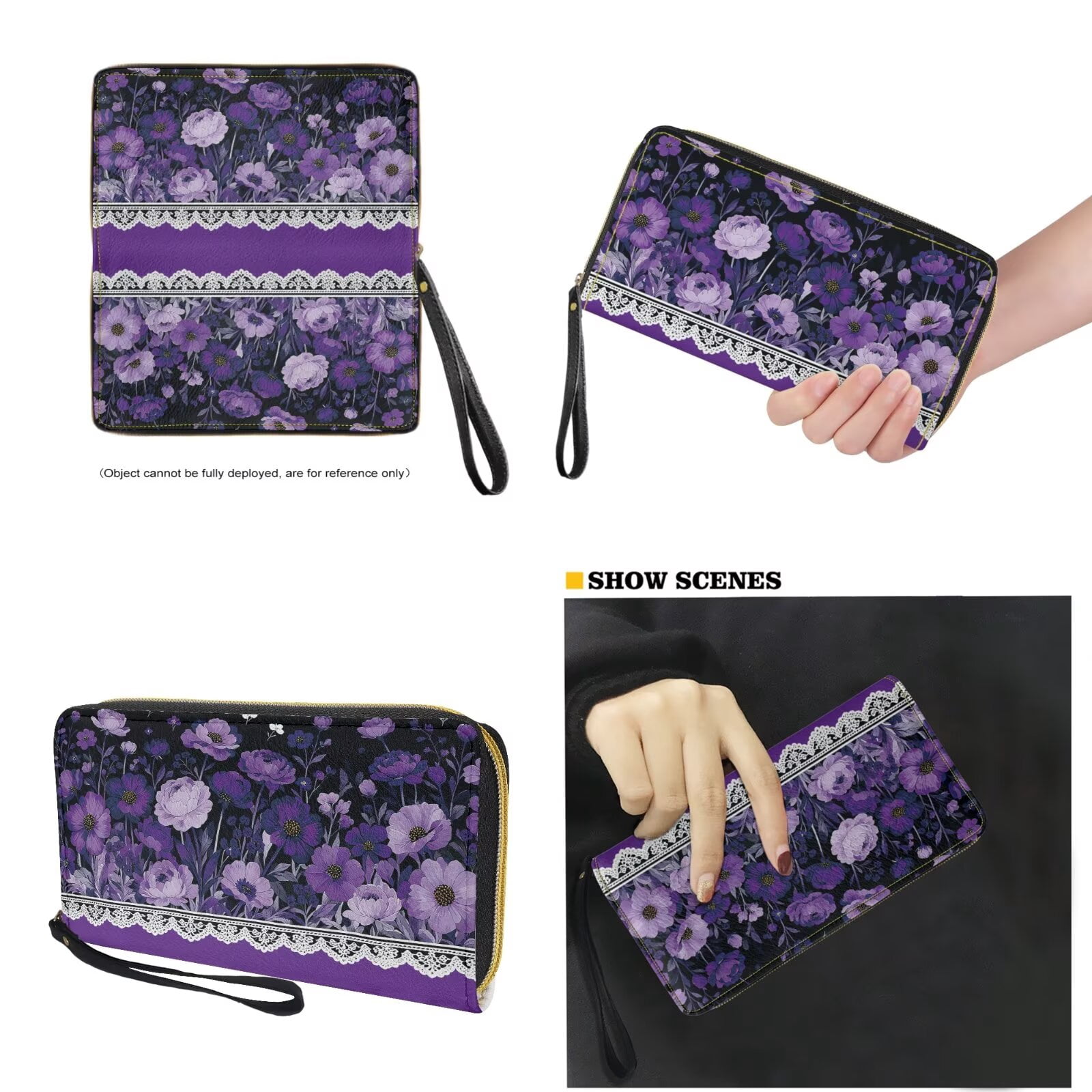 TSOVTHRID Poppy Peony Floral Print Tote Bag Handbag with Wallet Set Pu Leather Hobo Shoulder Bag for Women Ladies 2 Pcs Purple Top Handle Handbag Purse Clutch Shoulder Satchel