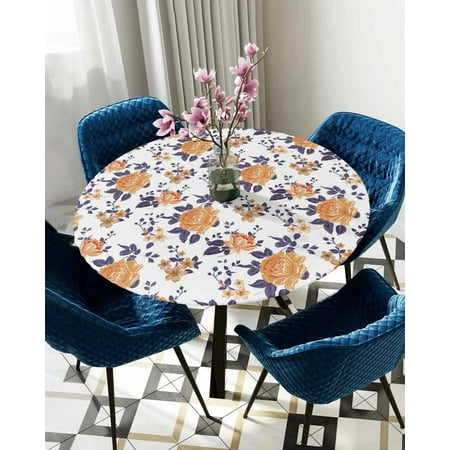

Tablecloth Round Fitted Watercolor Floral Hand-Painted Plant Retro Elastic Edged Table Cover Protector Waterproof Rectangle