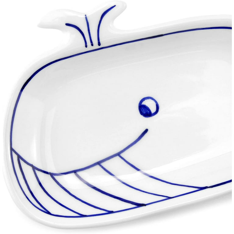 Cornucopia Whale Spoon Rest; Blue and White Ceramic Novelty Spoon Holder  for Kitchen Stove 