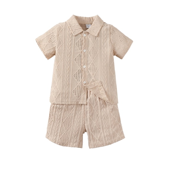 4T Baby Boys Clothes 4T Boys 2PCS Summer Outfits Set Solid Color Toddler Boys Short Sleeve Lapel Top Shorts Set Khaki