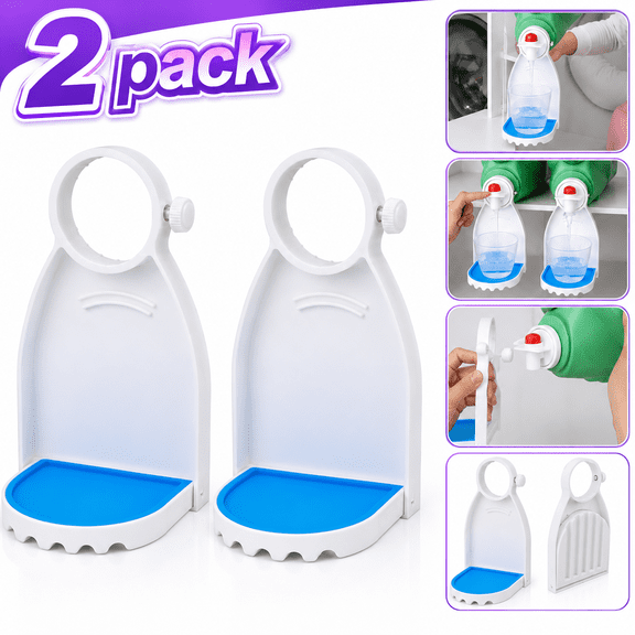2 Pack Laundry Detergent Cup Holder Fabric Softener Drip Cup Holders, Drip Catcher Tray with Fixing Screw Detergent Drip Catcher and Drip Tray Removable Silicone Pad, No More Mess or Leaks