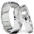thumbnail image 2 of Pompeii3 Matching White Gold His Hers Hammered Wedding Band Set, 2 of 4