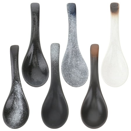 

6Pcs Japanese Style Soup Spoon Ceramic Rice Spoon Home Kitchen Tableware