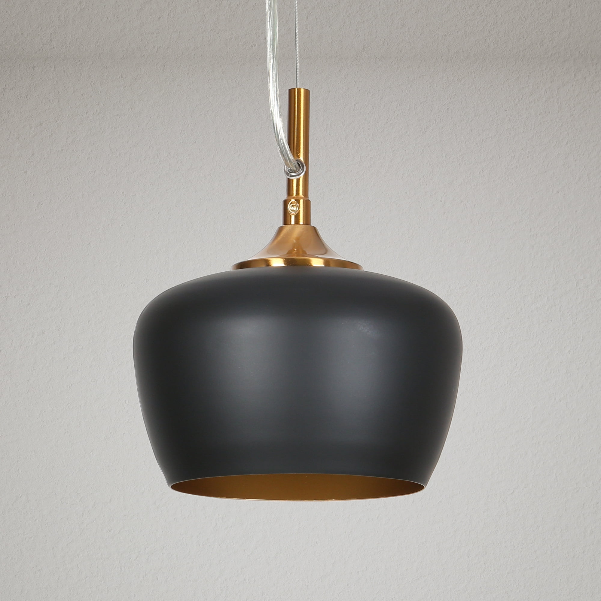 LNC Resplandor 1 -Light Matte Black and Electroplated Copper Mid-century Metal Dome Mini Hanging Pendant Light