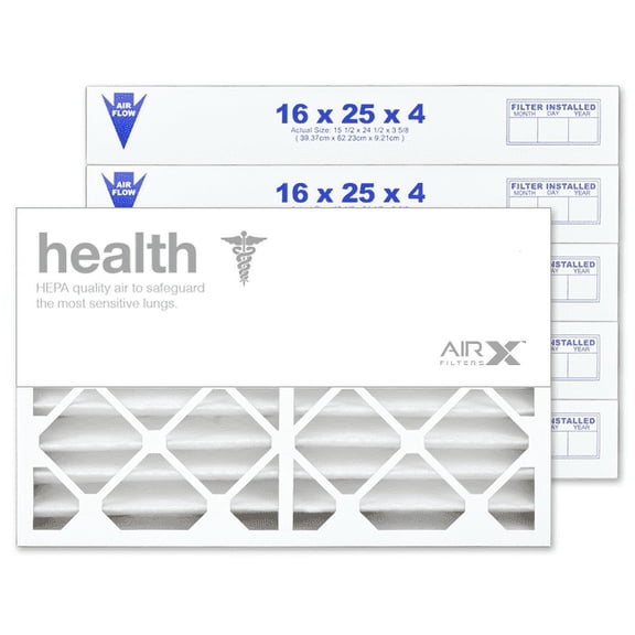 AIRx Filters 16x25x4 Air Filter MERV 13 Pleated HVAC AC Furnace Air Filter, Health 6-Pack, Made in the USA