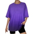 thumbnail image 1 of Tops Cortos para Mujeres, Gradiente Cuello Redondo Gota Hombro Camiseta de Manga Corta Top Casual Hecha de 95% Poliéster 5% Elastano, Camisetas Casuales para Mujer, 1 of 3