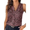thumbnail image 1 of Camiseta sin mangas EVALESS para mujer, cuello en V, plisada, casual, leopardo L, 1 of 5