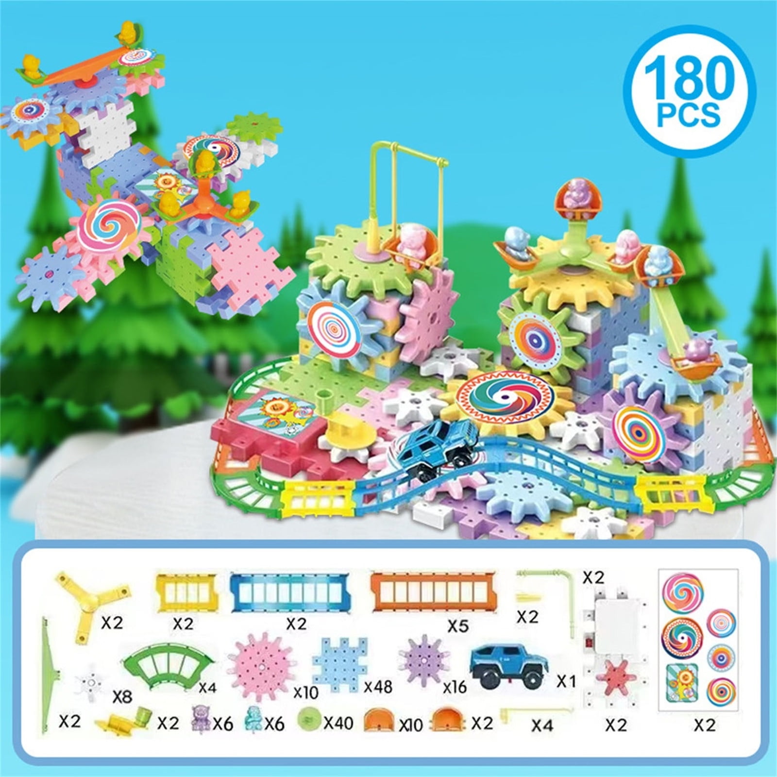 Deals of the Week Iumwxz 180pc DIY Building Block Wheel Rotating Building Block Track Car Children Puzzle Early Assembly of Large Toys Christmas Gift New Year's Day