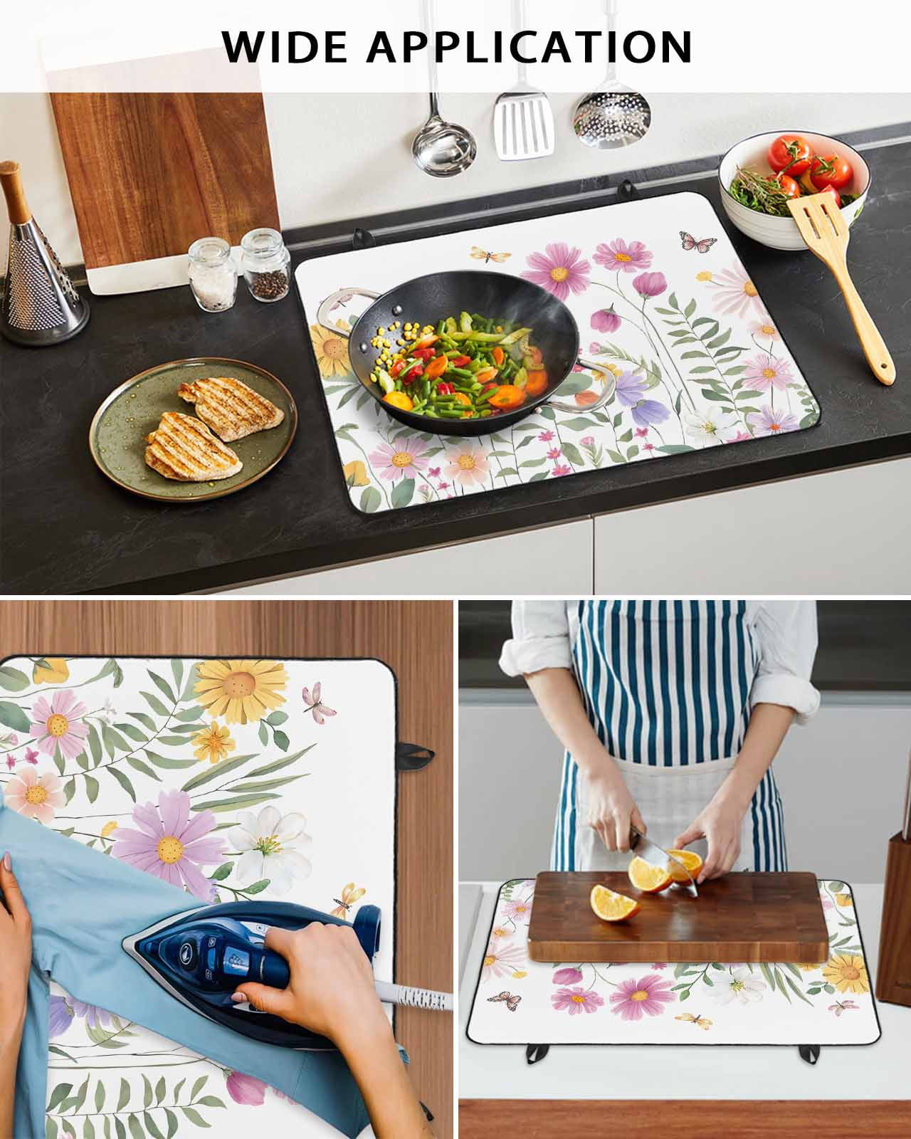 nqOlkjepod Large Induction Cooktop Protector Mat 24"x21", Botanical Floral Stove Top Covers for Electric Stove, Spring Colorful Flowers Butterfly Stove Burner Cover Mats, Glass Top Stove Cover