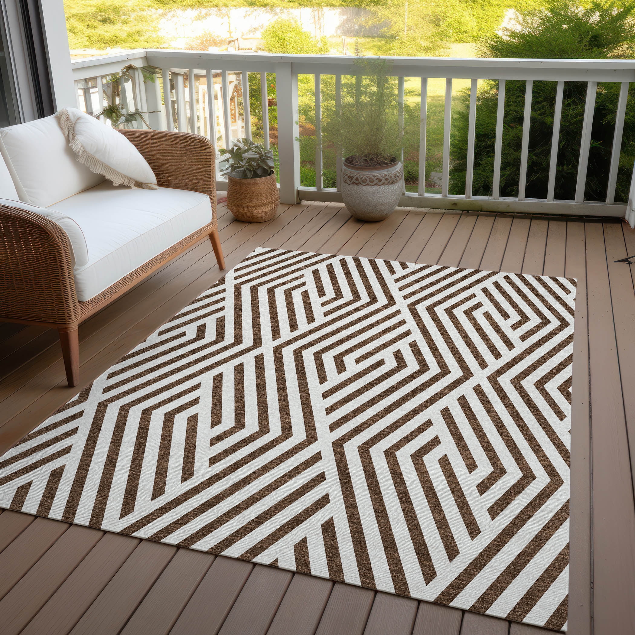 Addison Rugs Chantille Indoor/Outdoor Transitional Geometric Brown Washable Rectangle Rug, 10' x 14'