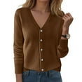 thumbnail image 2 of GEWSEY Women's Button Down V-Neck Long Sleeve Knit Cardigan with Sleeve Button Detail (Coffee, M), 2 of 4