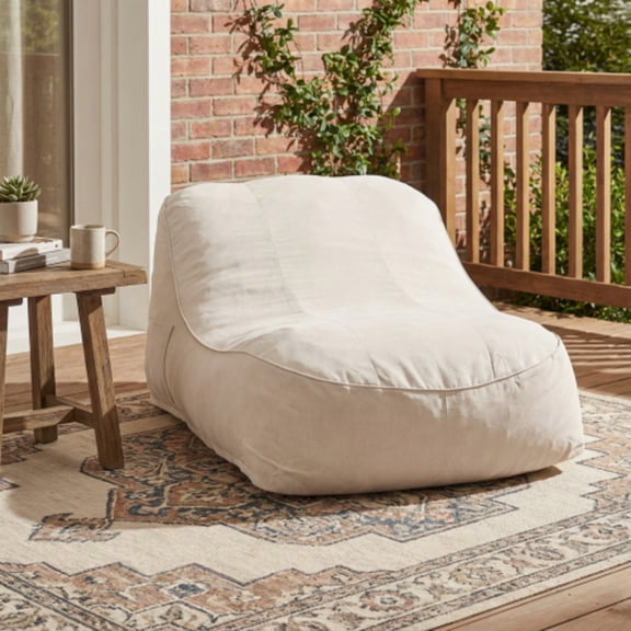 Christopher Knight Home 73.5" Curved Outdoor Patio Bean Bag Daybed with Side Pockets for 2, Beige