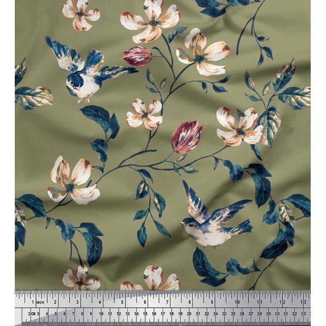 Soimoi Tissu en Coton Canard, Imprimé Floral, Tissu de Couture, Yard 56 Pouces de Large