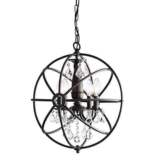 Benita Antique Black 4 Light Iron Orb Crystal Chandelier Com Light Iron Orb Crystal Chandelier, Iron Orb Crystal Chandelier