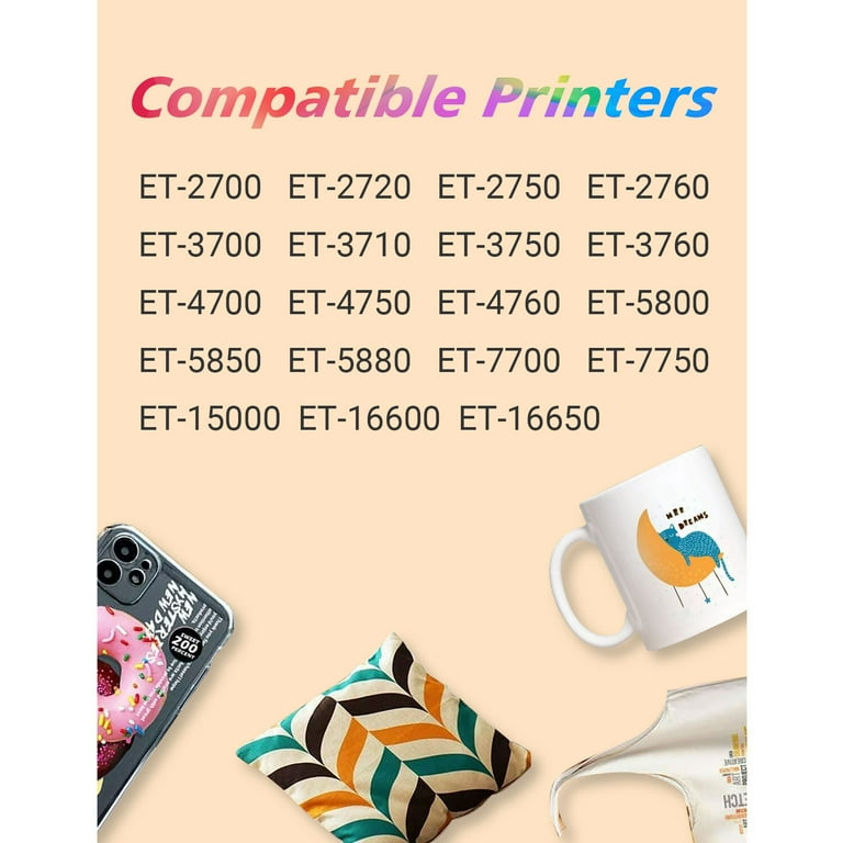 Hiipoo Sublimation Ink Refilled Bottles Fit for Ecotank Printers ET2400 ET2720 ET2750 ET2760 ET-2803 ET-4800 Inkjet Printers Heat Press Transfer on mugs T-Shirts, DIY Gift, on Demand Print (BK/C/M/Y)