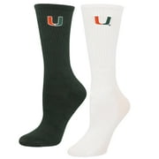 Women's ZooZatz Green/White Miami Hurricanes 2-Pack Quarter-Length Socks
