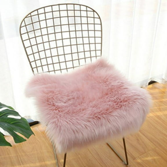 Chair Cushion Soft Plush Light Pink Fluffy Small Rugs Pad Faux Sheepskin Non-Slip Backing Shaggy Seat Mat Washable 16x16"