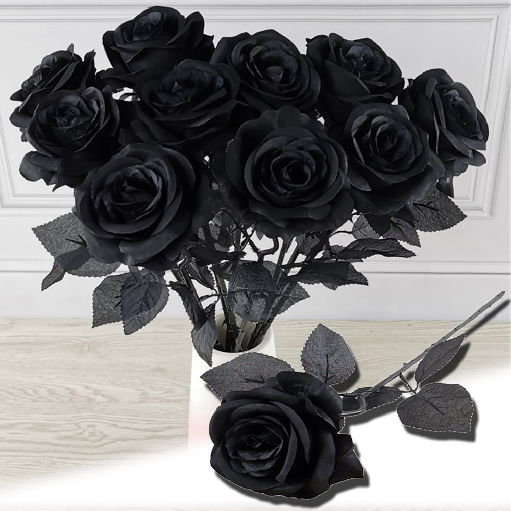 Buy Cheers.US 10Pcs Artificial Black Roses Flowers, Single Stem Fake ...