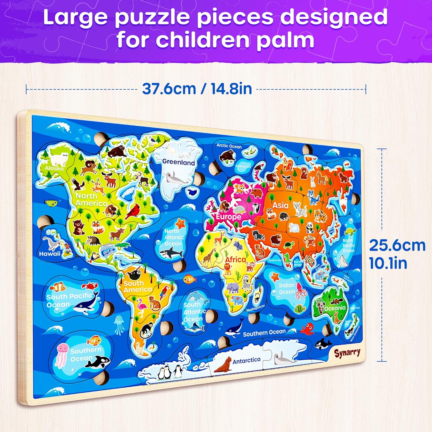 SYNARRY Large Wooden USA & World Map Puzzles, Educational Jigsaw Puzzle Set, Learning United States World Maps Puzles for Kids