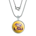 thumbnail image 1 of LSU Tiger Eye on Yellow 0.75" Pendant with Sterling Silver Plated Chain, 1 of 4